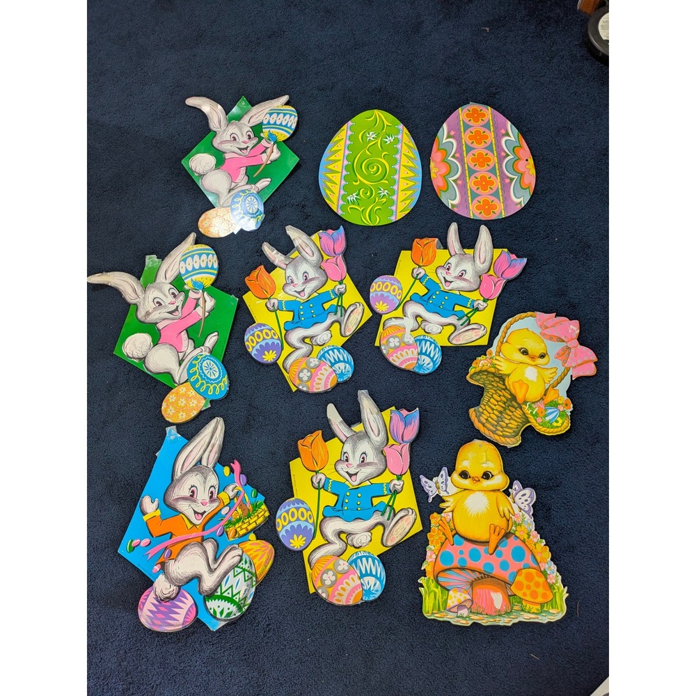 Vintage Beistle Easter Die Cut‎ Decorations Bunnies Chicks Eggs Lot of 10